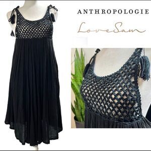 Anthropologie Cotton Bohemian Style LOVE SAM Black Dress Beaded Crochet on top